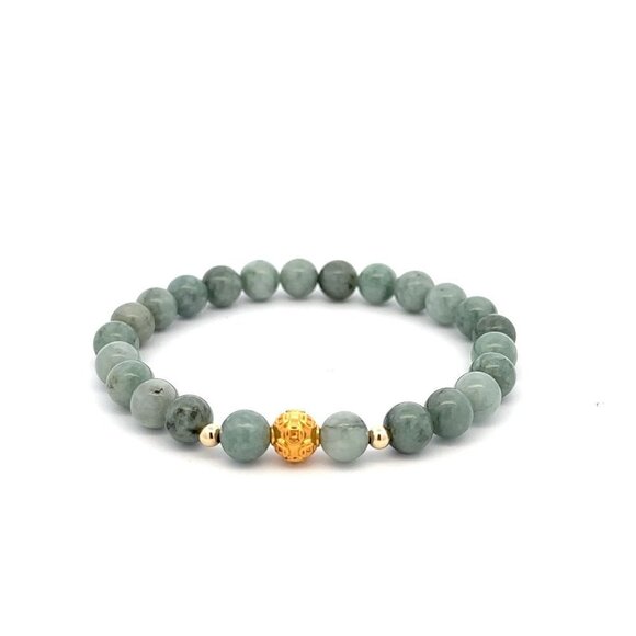 Unbranded Jewelry - 18K Gold Money Ball Lucky Charm Beads Bracelet Gemstone Natural Burmese Jade 6mm